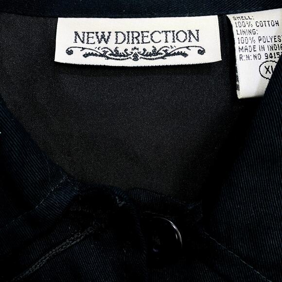 New Direction Blouse Women's XL Black Y2K Embroidered Ribbon Button Front Top - Picture 4 of 10